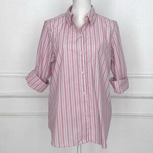 Chaps Pink White Striped Button Down Shirt Long Sleeve Roll Tab Casual Blouse